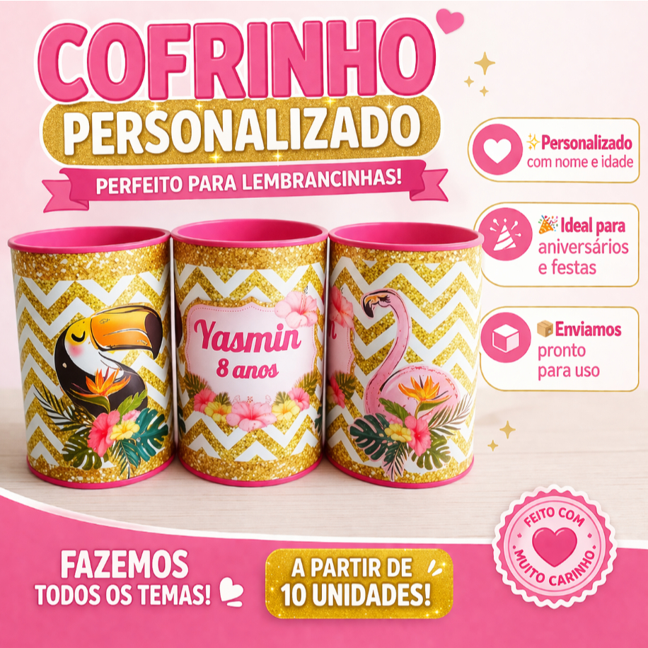 Cofrinho Personalizado Lembrancinha Infantil | Kit 10 20 30 40 Unidades | Tema Livre Aniversário