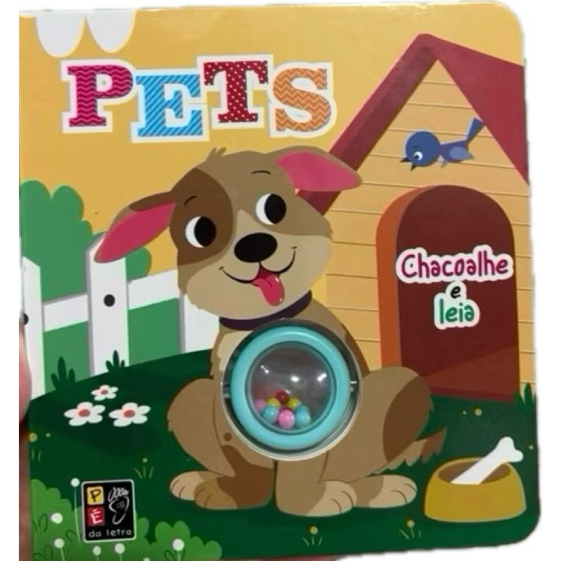 Livro Infantil Interativo Pets com Chocalho Educativo Bebê 0 a 3 Anos Sensorial