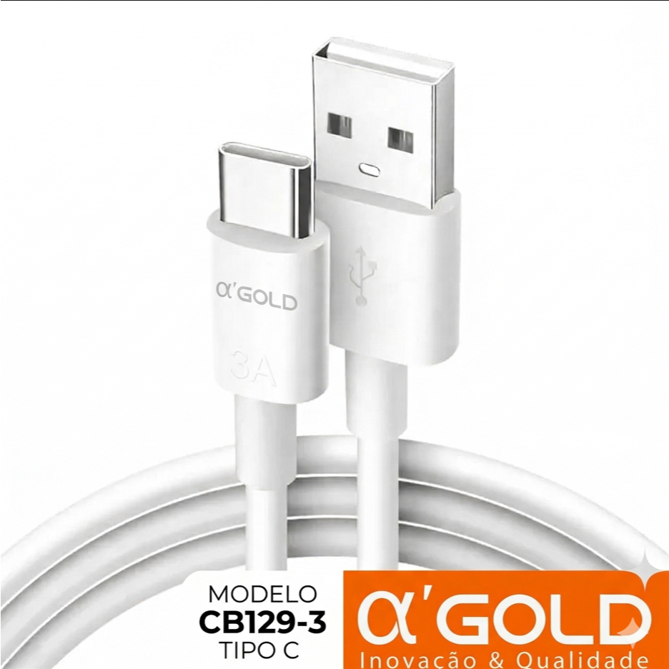 Cabo USB-C Tipo C 1 M Carregamento Rápido para Android e iPhone ORIGINAL a'GOLD