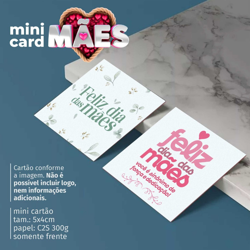 Mini cartão  Dia das Mães 5x4cm Papel C2S 300g com Verniz Frente