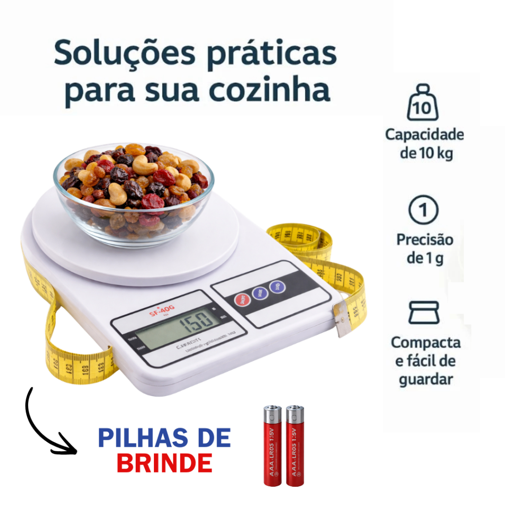 Balança Digital de Cozinha de Precisão 1g Com Função TARA ideal Para Pesar Alimentos- Nutrição e Dieta