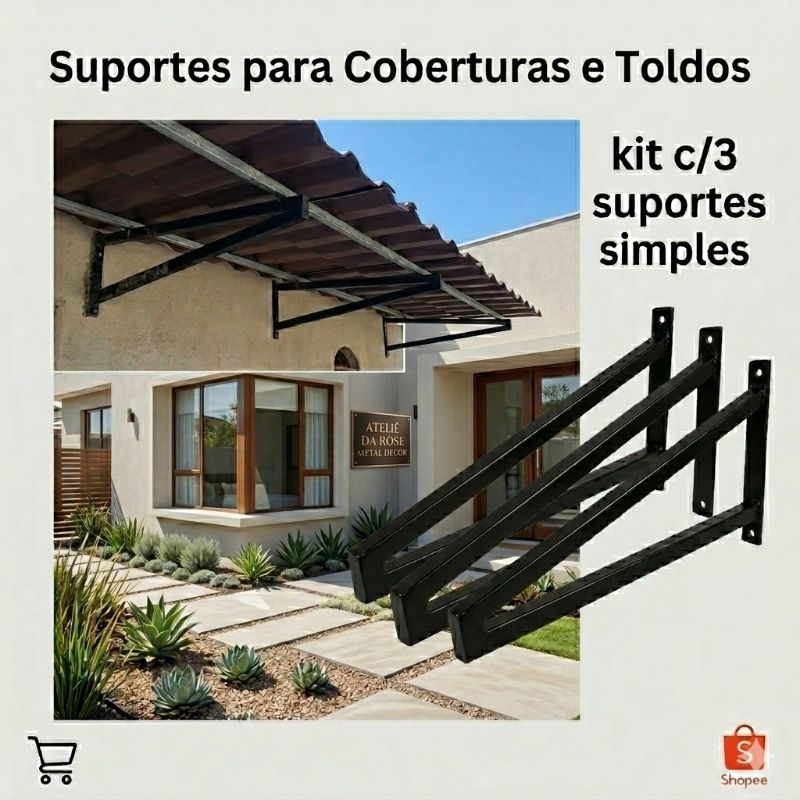 KIT COM 3 SUPORTES SIMPLES de cobertura p/ Telhados Declinado para água de chuva e P/ Cobertura Em Geral em Oferta na Shopee