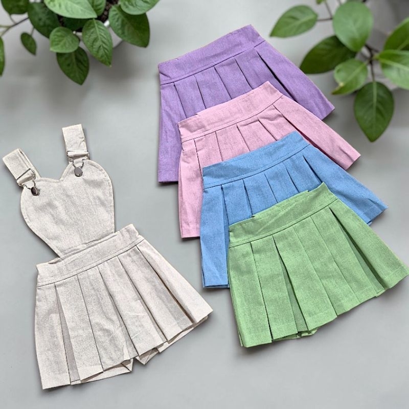 jardineira short saia infantil tecido linho