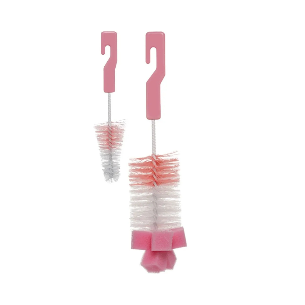 Kit Escovas Para Mamadeira E Bico Com Esponja Rosa Buba Bebê Criança