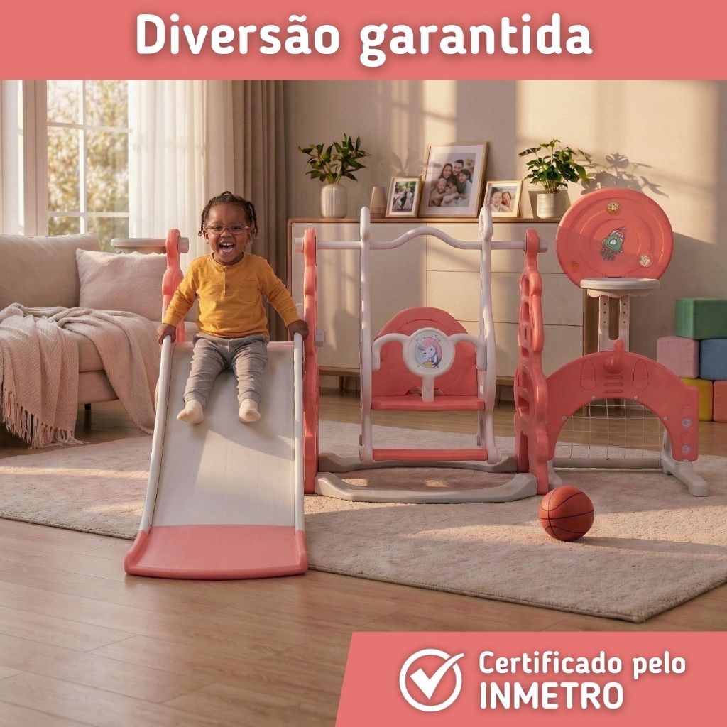 Playground Infantil Brinquedo Multifunções 6x1 Escorregador com Balanço Cesta de Basquete e Gol · foto 2