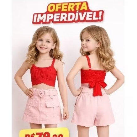 conjunto infantil feminino alfaiataria cropped e short e saia moda menina do 2 ao 10 anos roupa blogueirinha ❤️❤️❤️