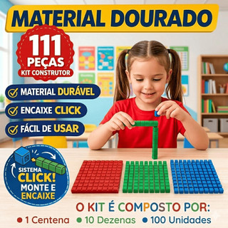 Kit Material Dourado 111 Peças - Jogos Educativos de Matemática em Plástico Encaixável -  Brinquedo Pedagogico Infantil