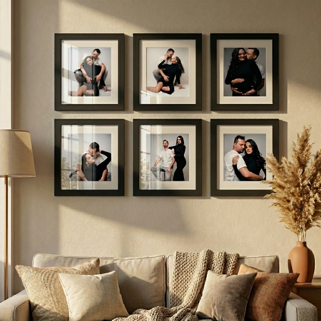 kit 6 quadros decorativo moldura 30x30 foto 20x20cm com paspatur vidro acrilico decoração elegante