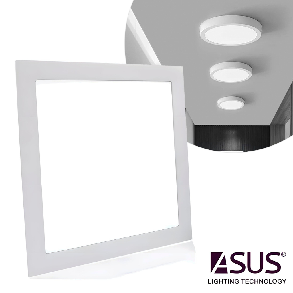 Painel Plafon Led Quadrado Redondo Sobrepor Embutir 18W 24W Luminária Teto Branco Frio ASUS