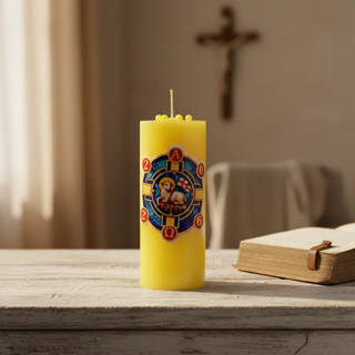 Vela Mini Círio Pascal Amarelo 12cm Com Cravos em Oferta na Shopee