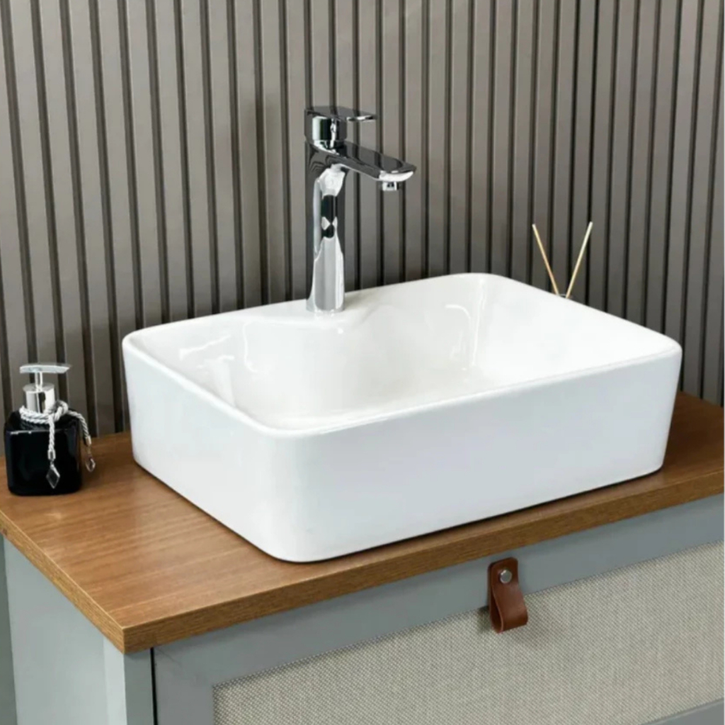 Cuba 49x37 de Porcelana Louça de Apoio Modelo Smart Branca Banheiro Lavabo Pia com Válvula Click