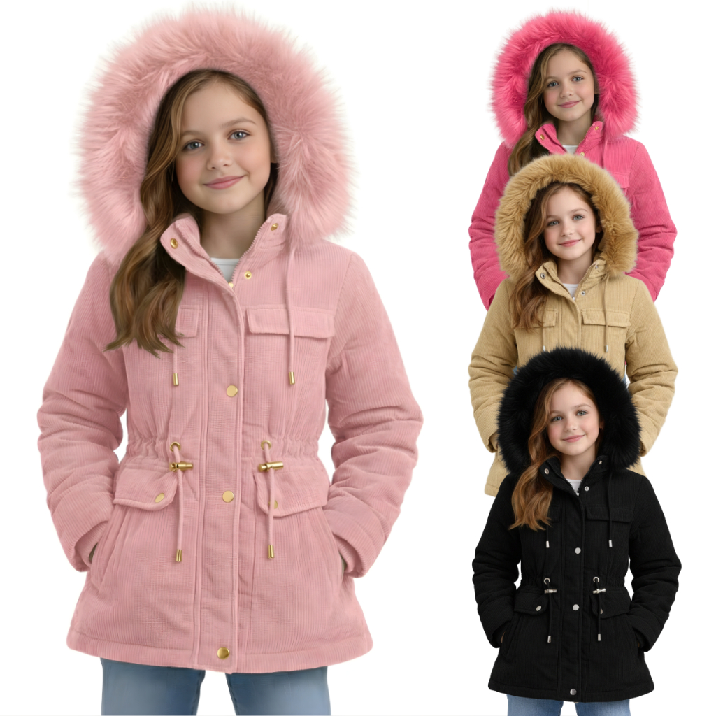 Jaqueta Puffer Feminina Infantil Forrada Parka Impermeavel Sarja Apeluciada Frio Juvenil 6 a 16