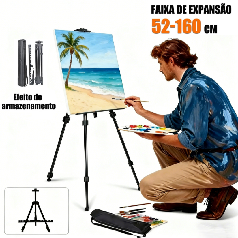 Cavalete Tripé de Pintura Profissional 1,60m Dobrável com Bolsa Para Tela Grande, Aço Resistente 5kg