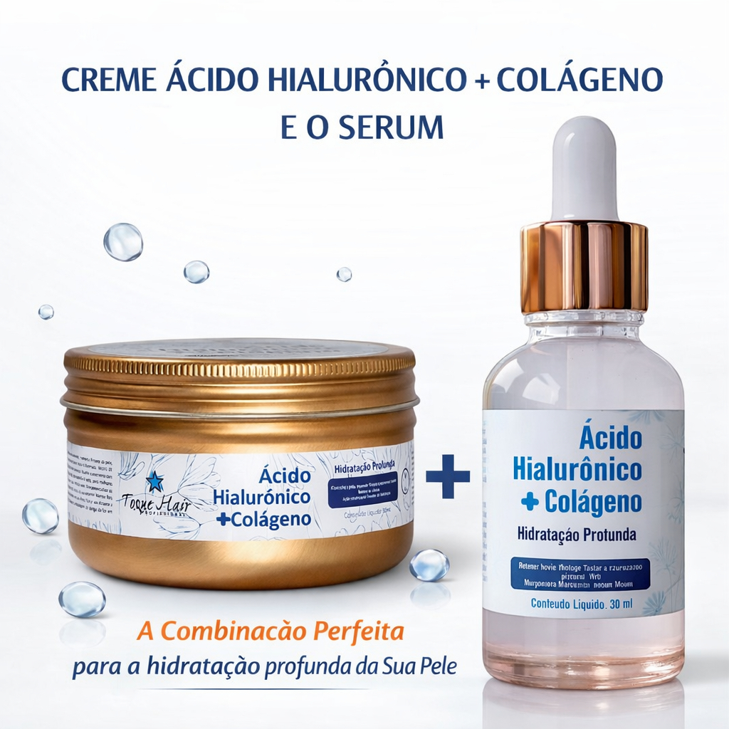 Kit creme acido hialuronico colageno + serum facial rejuvenescedor para redução de rugas linhas de expressão e hidrata