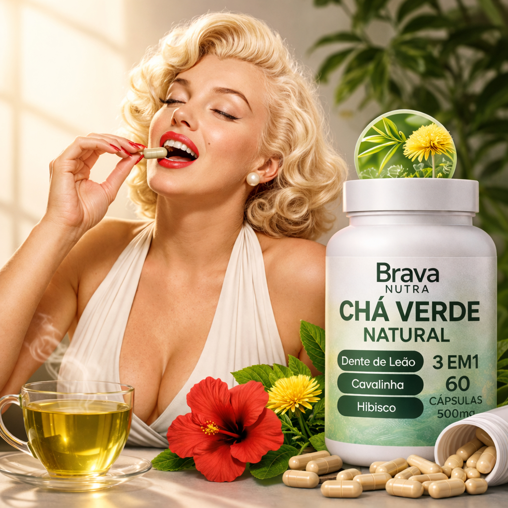 Chá Verde + Hibisco, Cavalinha e Dente-de-Leão | Fórmula Natural em Cápsulas