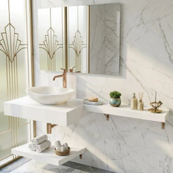 Bancada C/ Prateleira e Extensor 60X30 cm Branco Em Porcelanato Para Cuba De Apoio
