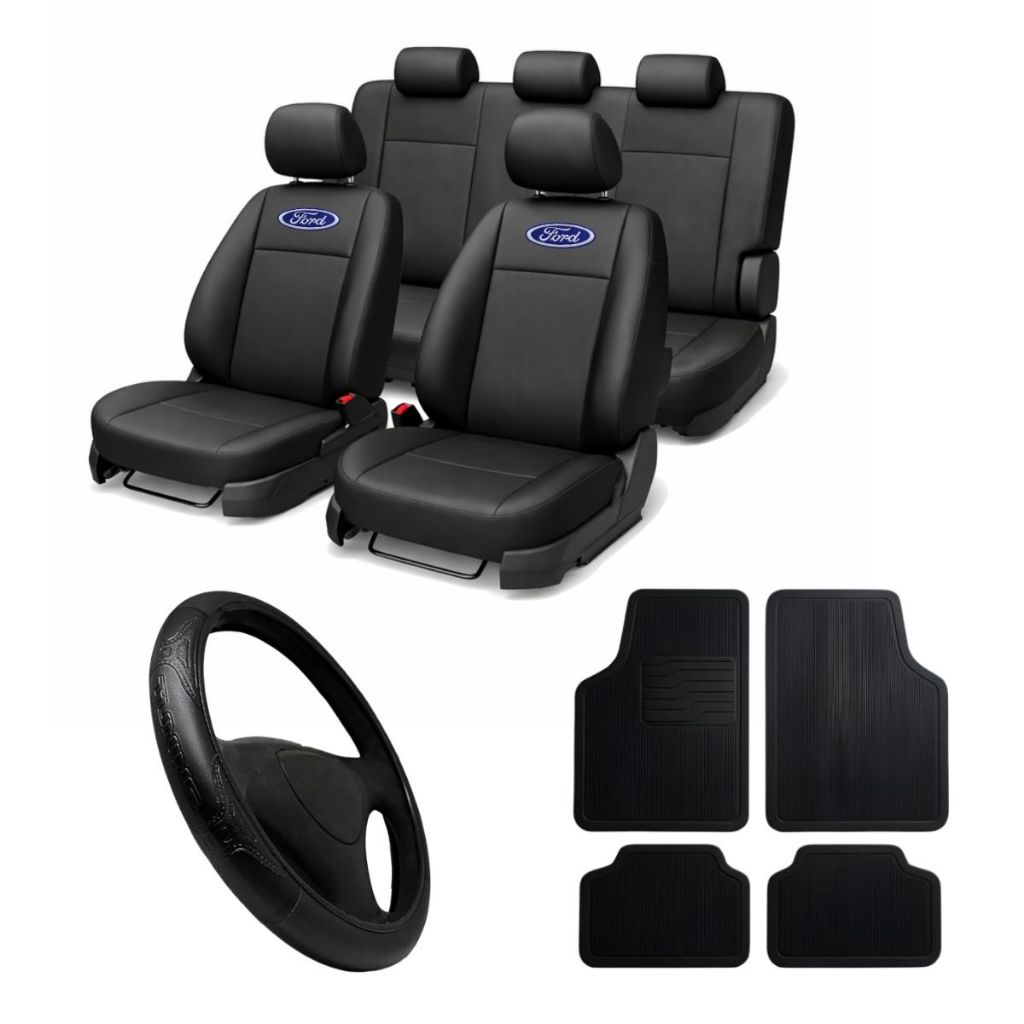 Kit Capa Banco Couro + Tapete + Capa Volante Ford Ka Fiesta Focus EcoSport