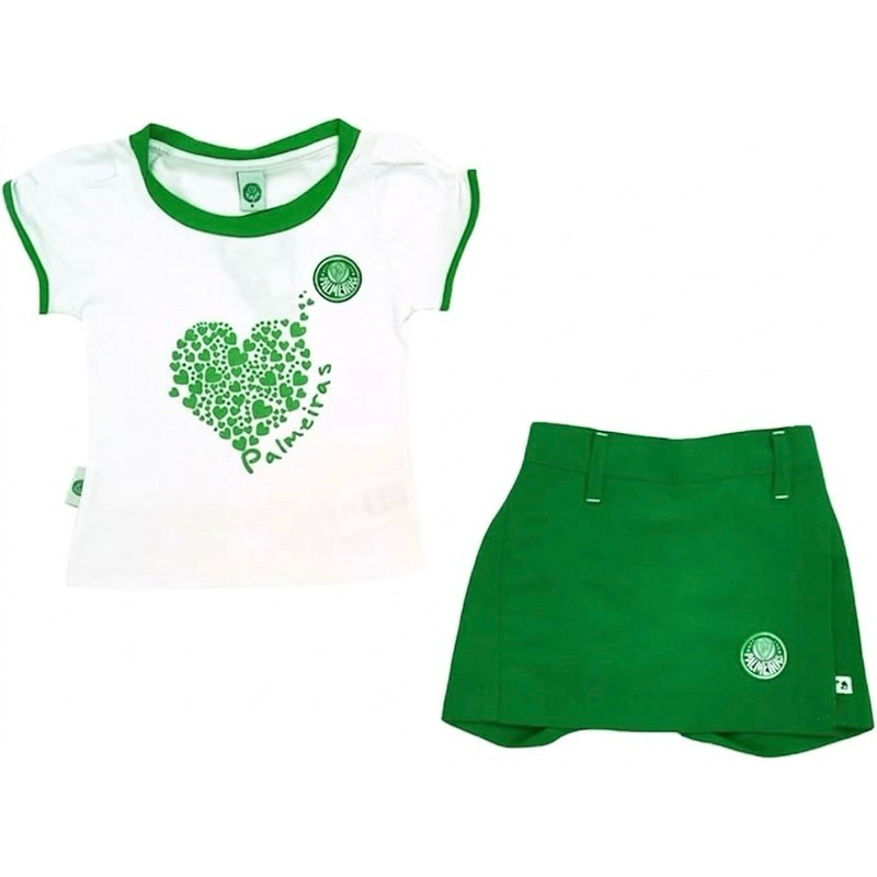 Conjunto Infantil Palmeiras Menina Camiseta e Short Saia 9 a 12 meses