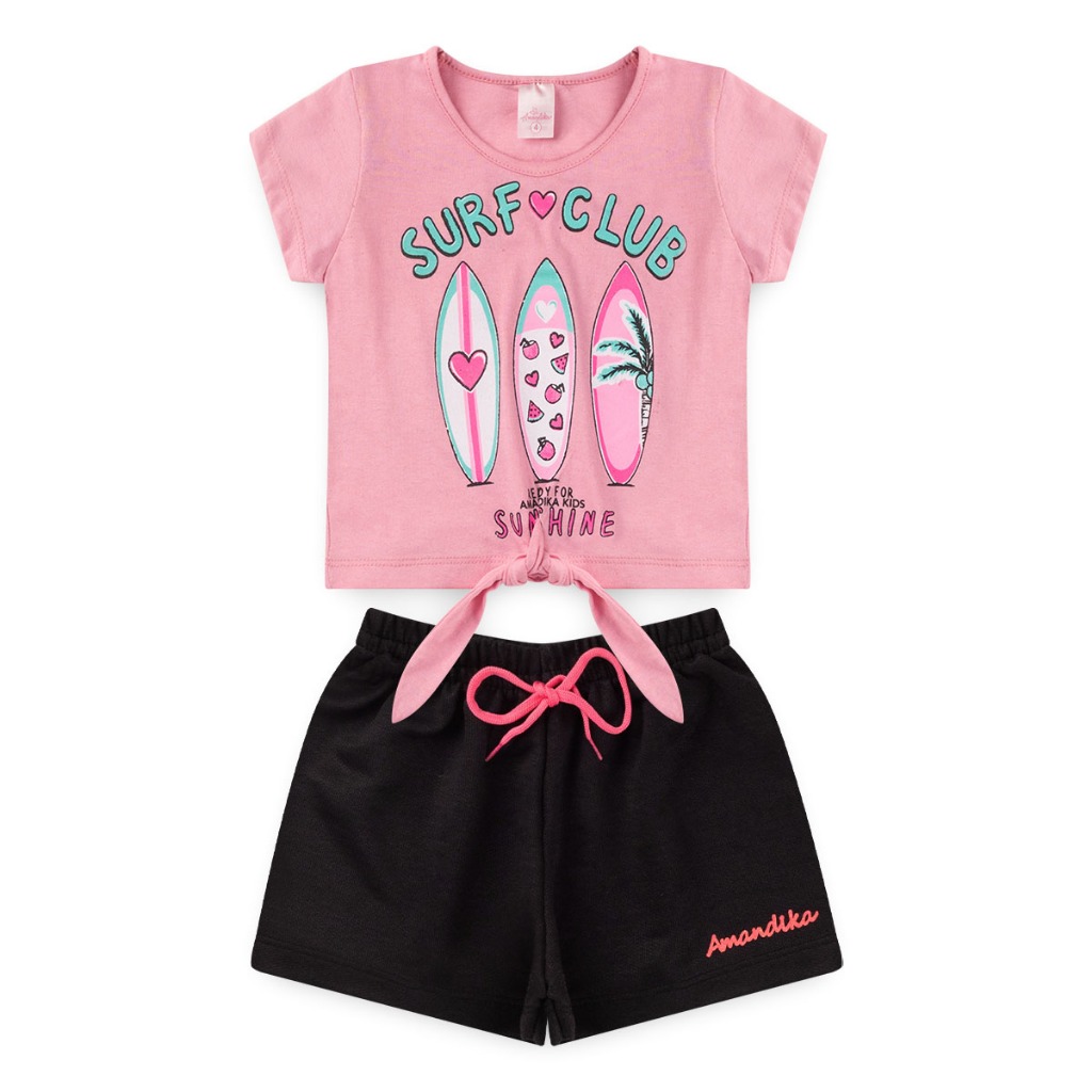 Conjunto Infantil Menina Roupa de Criança Feminina Short e Cropped L57