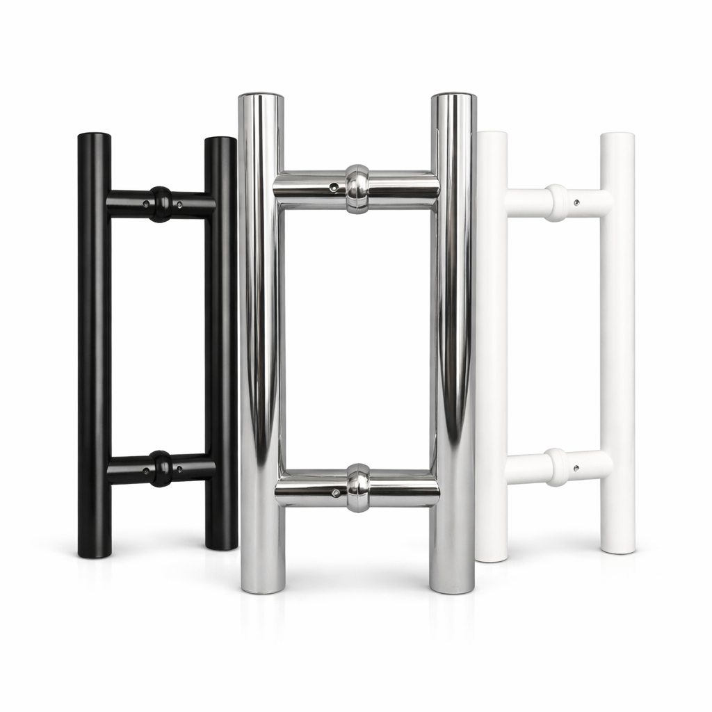 Puxador Duplo Redondo em Alumínio para Portas Vidro e Madeira