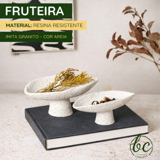 Fruteira Decorativa Resina Granito Areia Design Moderno Redonda Oval Centro Mesa Cozinha Sala