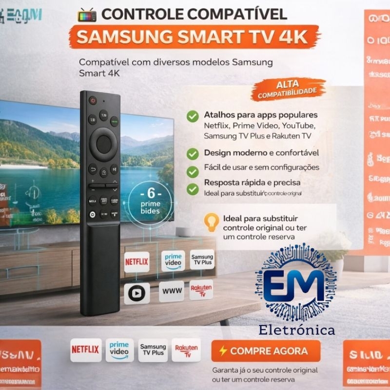 Controle Remoto Compativel Para Smart Tv Samsung 4k - Substituto Compatível