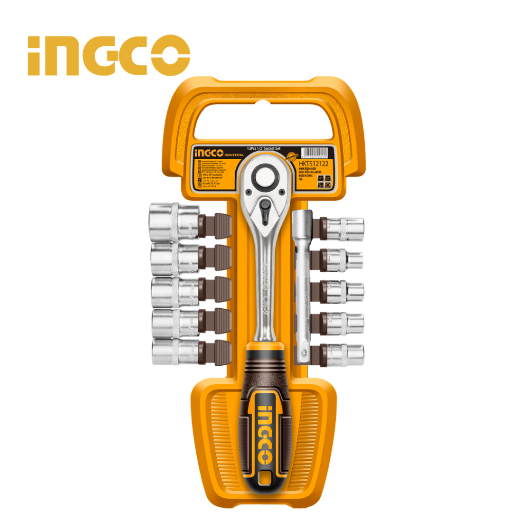Jogo de Soquetes INGCO HKTS12122 1/2” com Catraca 72 Dentes 12 Peças CrV Profissional