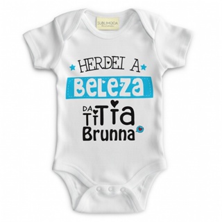 Body Bebê Personalizado - Herdei a Beleza da Titia - Poliéster + Elastano 💙👶 em Oferta na Shopee