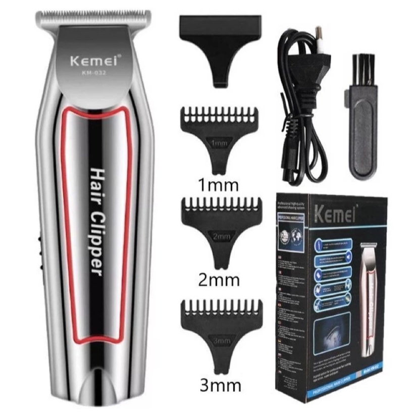 Máquina De Acabamento Profissional Kemei KM-032 Sem Fio Com Pentes E Escova De Limpeza