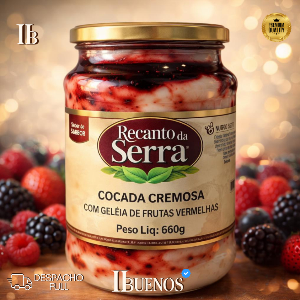 Cocada Cremosa com Geleia de Frutas Vermelhas 660g  (Morango Amora e Cereja) - Recanto da Serra