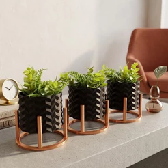 Kit 3 Vasinhos Cachepô Moderno com Suporte para Suculentas e Cactos Planta Artificial