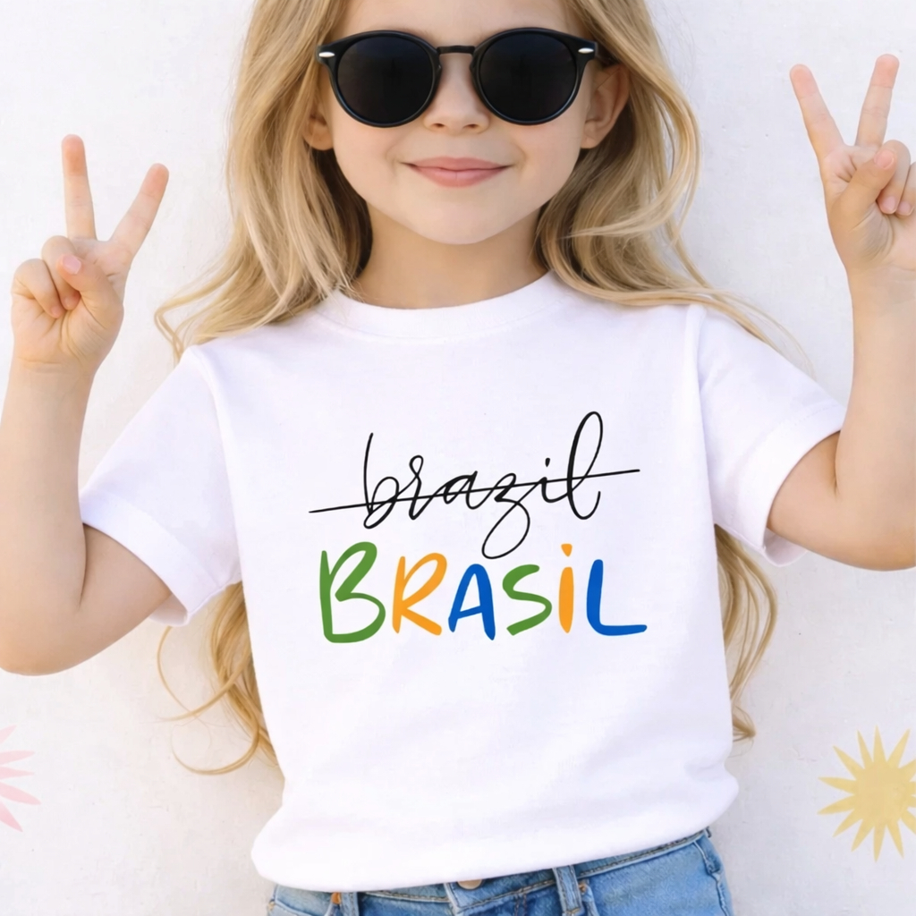 Camiseta Brasil Infantil Juvenil e Adulto Camisa Brasil Família Mãe Filhas Irmãs Look Família
