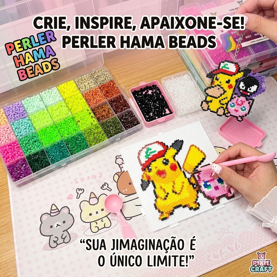 Perler Hama Beads 2.6mm 8400+ Peças Pixel Art DIY Infantil com Ferramentas