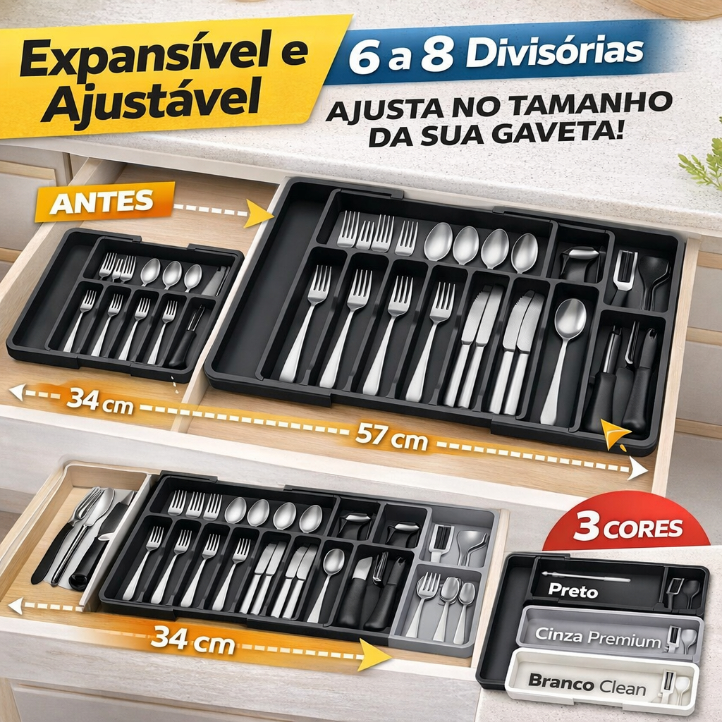 Organizador de Gaveta Expansível Ajustável para Talheres Economia de Espaço 6 a 8 Divisórias Cozinha