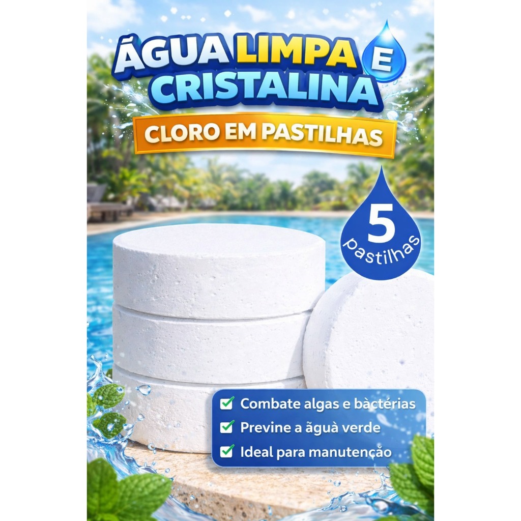 5 un 1 kg Cloro em Pastilha para Piscina Limpeza e Manutenção usado em Clorador Flutuante