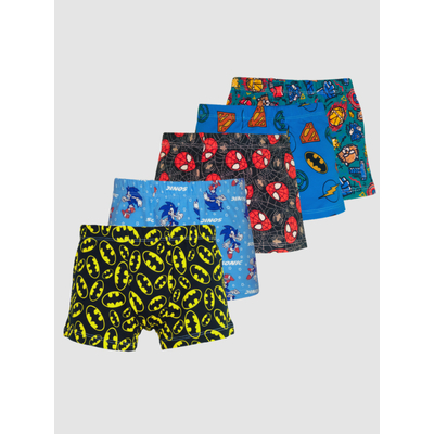 KIT 5 Cuecas Boxer Infantil Malha fria Menino Estampada De Personagens Confortável Elástico