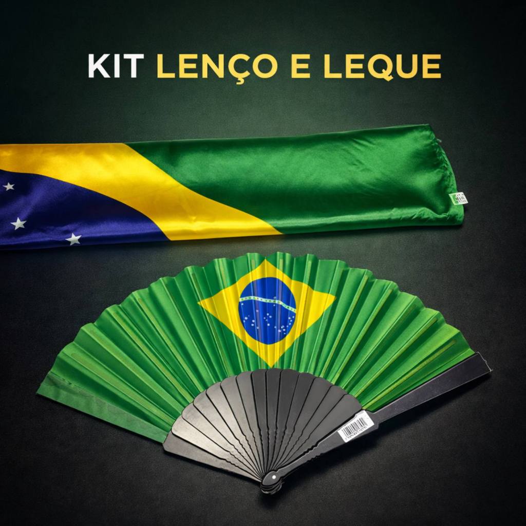 Kit Patriota Brasil Lenço + Leque Brasil Para Torcida E Eventos