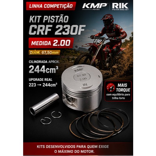Kit Competição Pistão KMP Premium + Anel RIK CRF 230F 2.00mm (67,5mm)