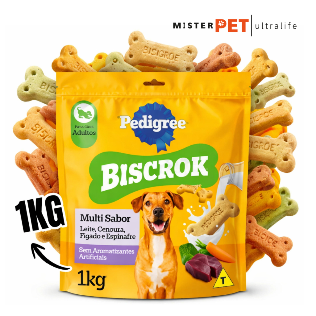 Petisco Crocante Biscrok Pedigree 1kg | Biscoito Multi Sabor Cães Adultos