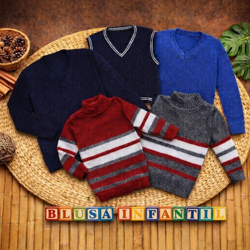 Blusa de Lã Infantil Menino Gola Alta Cacharrel - Roupa de Frio Menino, Moda Inverno Masulino