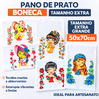 PANO DE PRATO BONECA TAMANHO EXTRA 70X50CM KIT 10 UNIDADES em Oferta na Shopee