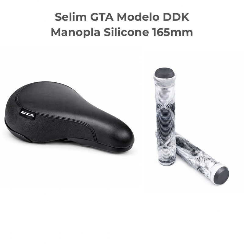 Selim Banco GTA Modelo DDK + Manopla Silicone 165mm Modelo Gios Conforto Qualidade Bicicleta Bike BMX GRAU FREERIDE