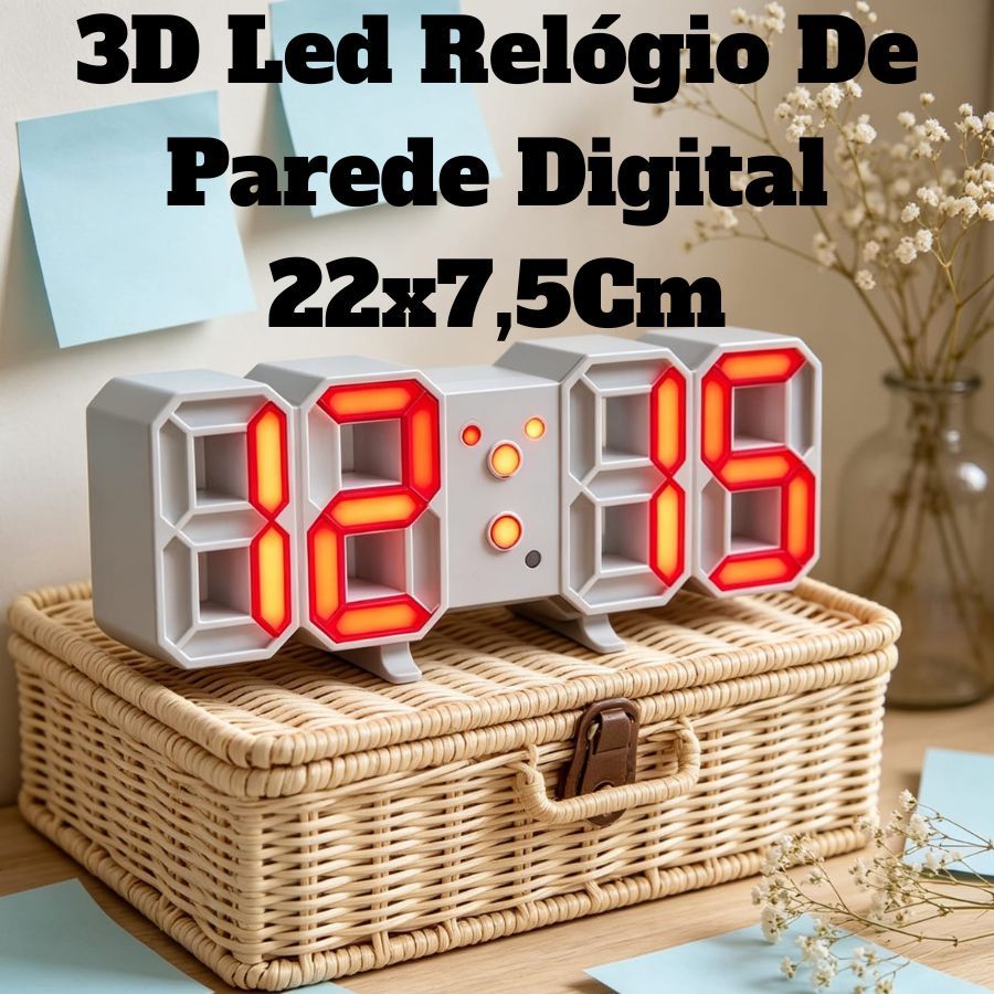Relógio De Parede Digital 3D Led Fonte Vermelha Design Moderno 22x7,5Cm Luz Noturna Decoração em Oferta na Shopee