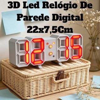 Relógio De Parede Digital 3D Led Fonte Vermelha Design Moderno 22x7,5Cm Luz Noturna Decoração em Oferta na Shopee