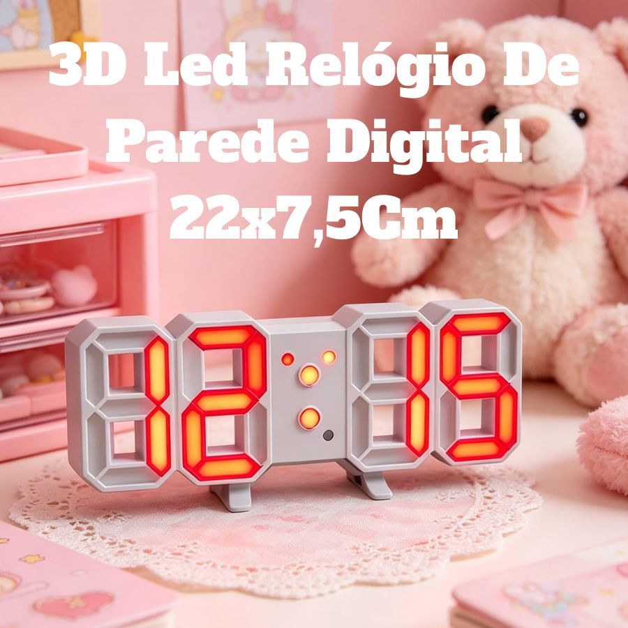 3D Led Relógio De Parede Digital Fonte Vermelha 22x7,5Cm Decoração Design Moderno Luz Noturna