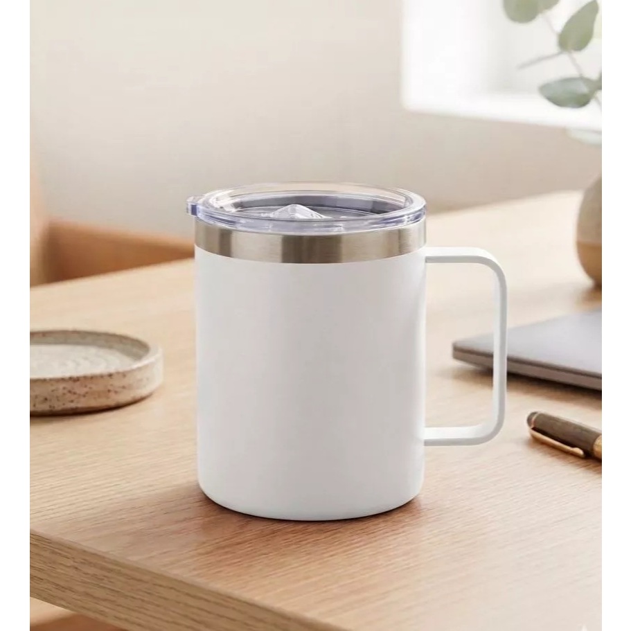 Caneca Térmica Inox 360ml Parede Dupla com Tampa Isolamento Térmico Café Chá  Cor Branca