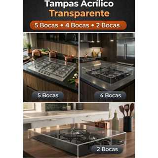 Tampa Cooktop Acrílico Cristal 5/4/2 Bocas – Bordas Polidas Laser – Proteção e Praticidade em Oferta na Shopee