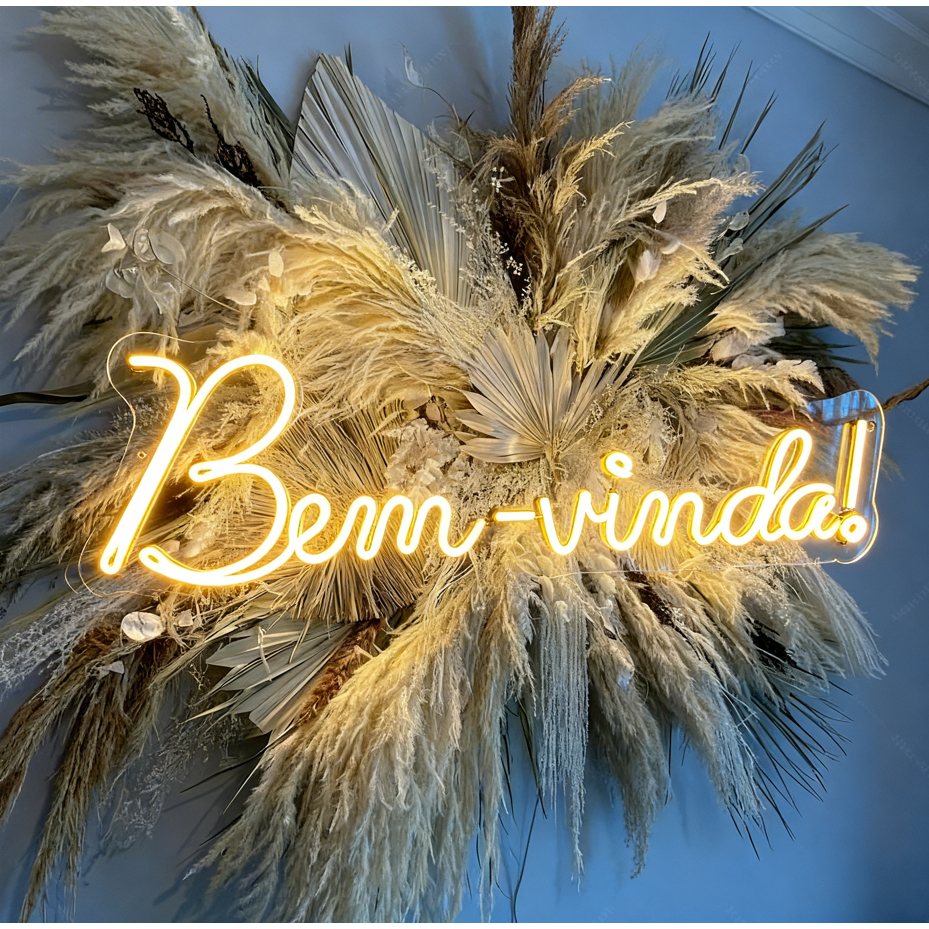 Luminária Placa Decorativa Painel Neon Led Bem-vinda! 60x20 cm