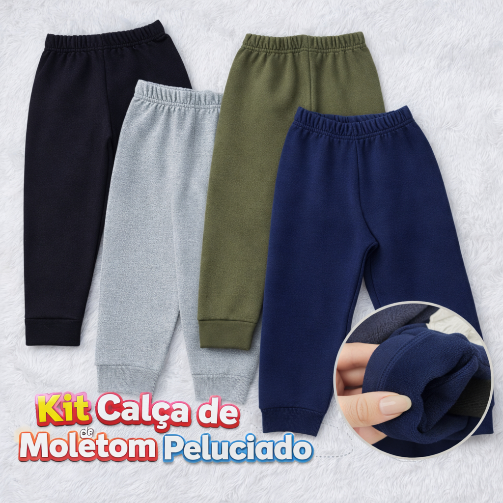 Kit 3, 4 ou 5 Calças Moletom Peluciado Infantil Unissex Inverno Tam 1 ao 10
