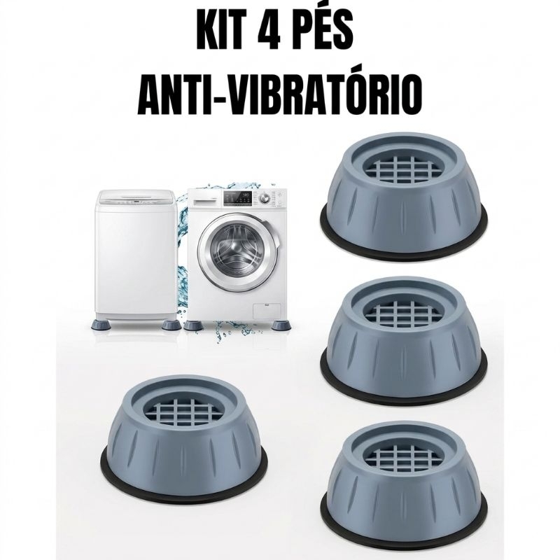 Kit 4 Pé Lava E Seca Secadora Geladeira Anti Vibração Fogão Máquina Lavar Frontal Nivelador 4 Peças Antivibração